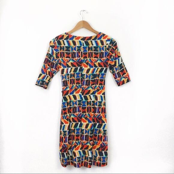 Shelby + Palmer Faux Wrap Boho Ikat Print Sheath Dress 4 Petite - Picture 4 of 12